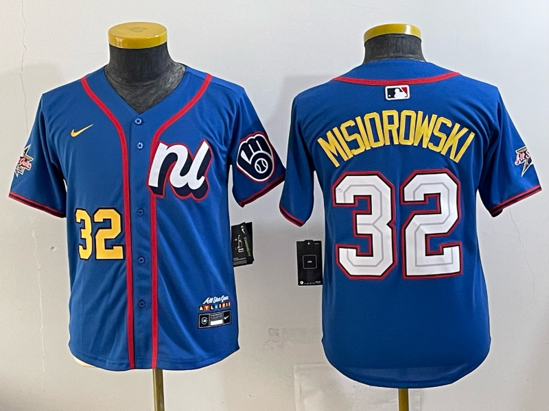 Youth Milwaukee Brewers #32 Misiorowski blue Nike MLB 2025 jersey 002